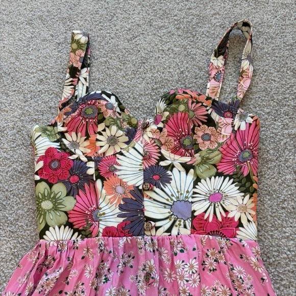 Agua Bendita Alani Javi Dress‎ Womens M Pink Floral Cottagecore Vacation Maxi - Picture 2 of 12